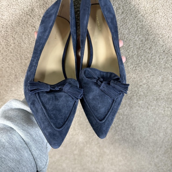 Ann Taylor Shoes Womens 8.5 Blue Suede Tassel Pointed Toe Kitten Heel Pumps - Picture 3 of 9